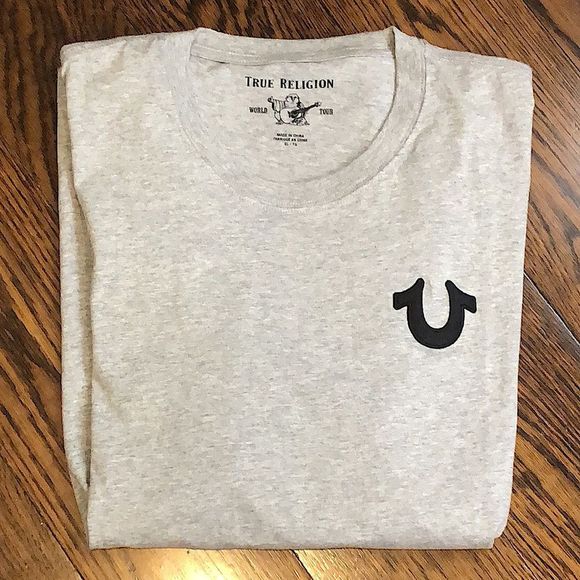 TRUE RELIGION Heather Grey Logo Crew Neck Short Sleeve T-Shirt Sz XL NWT - Picture 1 of 4